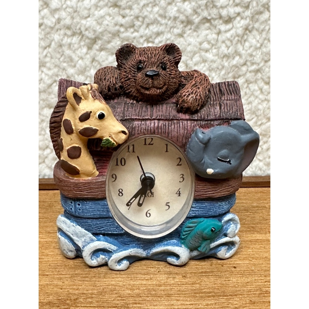 FIGI Noahs Ark Desk Clock Resin Animal Figurine Nursery Decor Multi Color